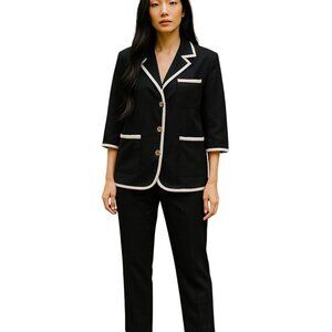 Ava Molli Wool Top Jacket 3/4 Sleeve Button Front Black White Womens Small